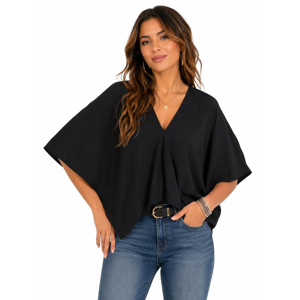 Express Black Dolman Sleeve V-Neck Relaxed Top XS Minimalist Capsule Modern